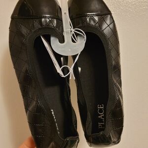 Place Black Quilted Flats with Metal Detail